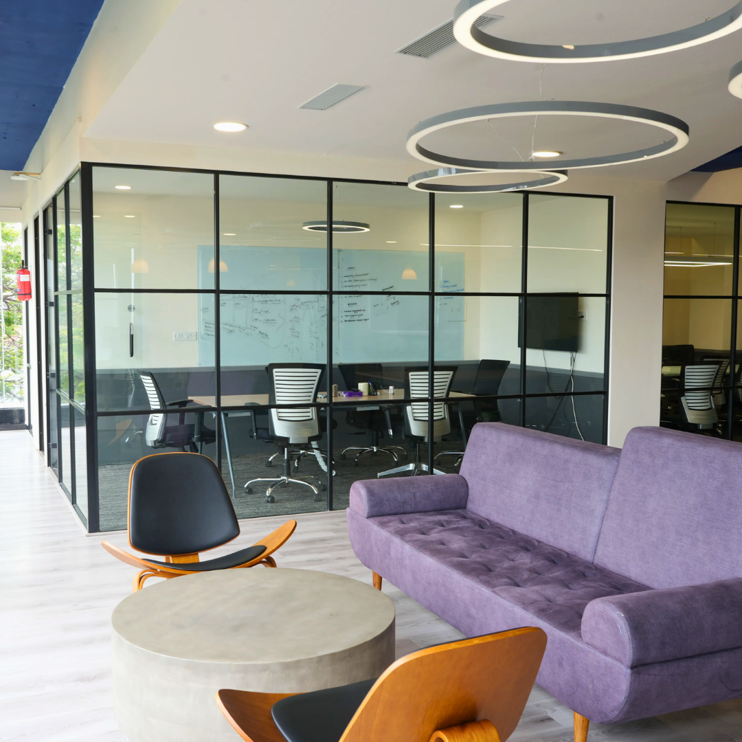 GCC office space interior in Bengaluru with modern fit-out and open workspaces