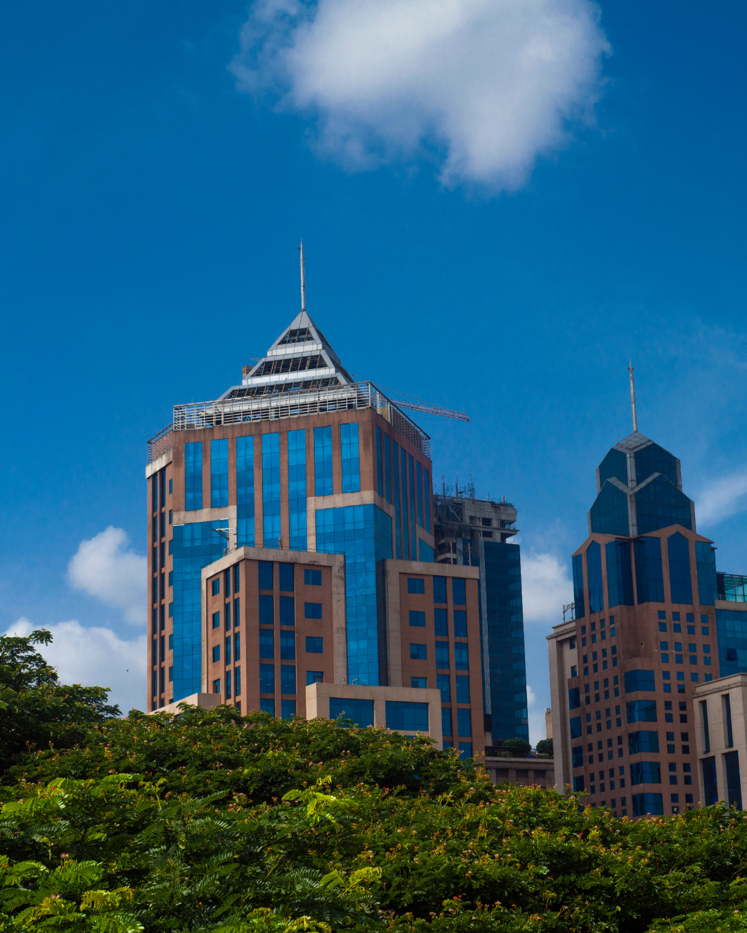 Bengaluru business district skyline with modern glass office towers