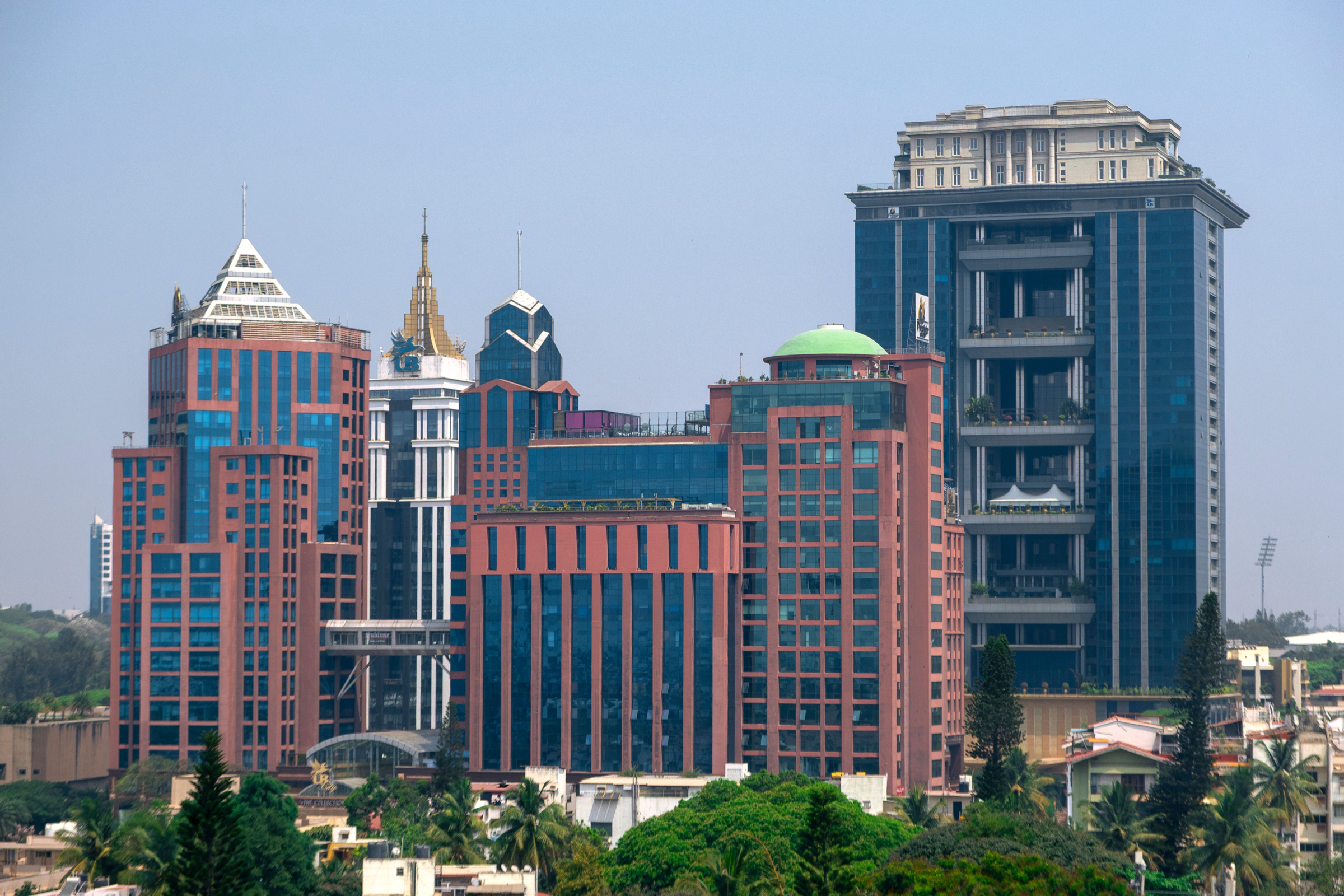Modern office towers on a sunny day in Bangalore